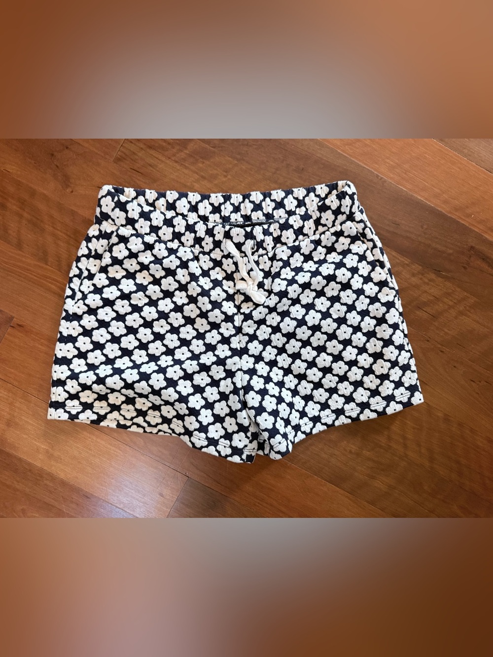 Madewell Navy and White Floral Drawstring Athletic Shorts